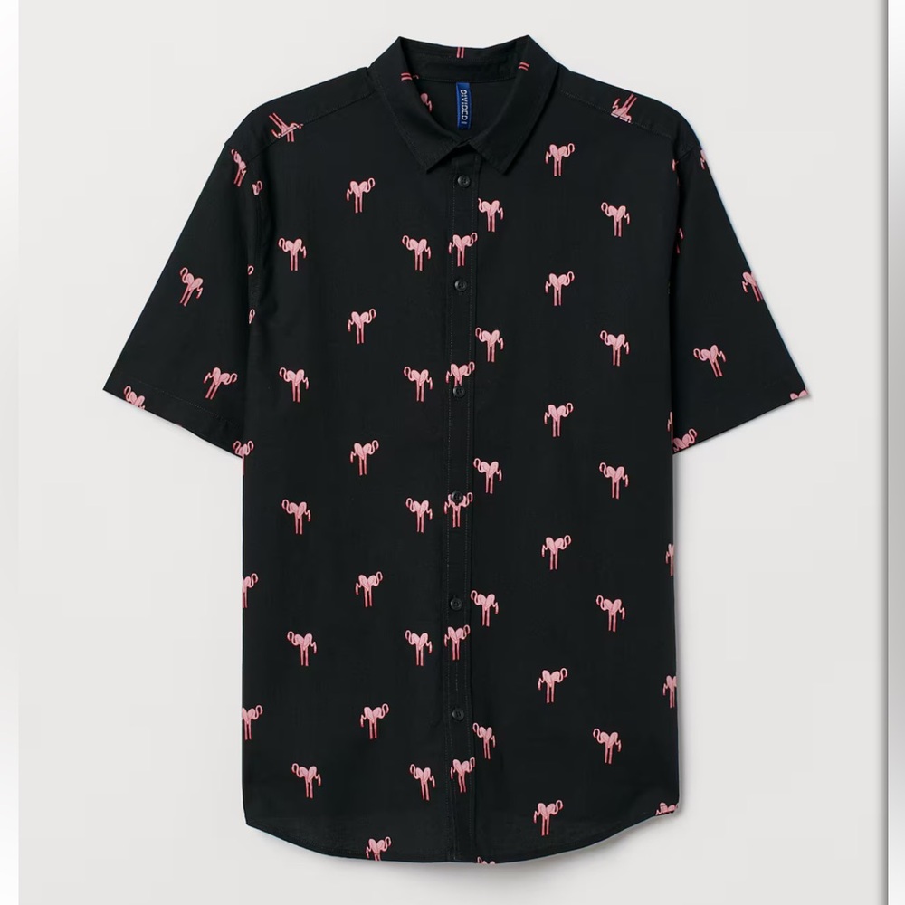 Black‎ Flamingo Print Shirt men’s small